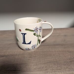 Floral Initial Mug - White with Blue Lettering